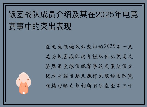 饭团战队成员介绍及其在2025年电竞赛事中的突出表现